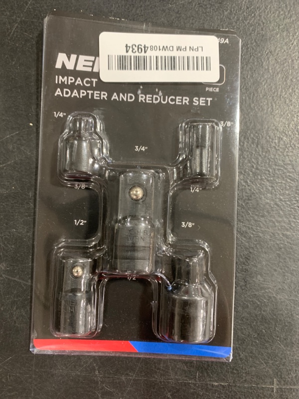 Photo 1 of NEIKO 30249A 5 Piece Impact Socket Adapter Set, Standard SAE, 1/4, 3/8, 1/2" Cr-V Steel Impact Driver & Wrench Conversion Kit Socket Reducer, Locking Socket Adapter Set
