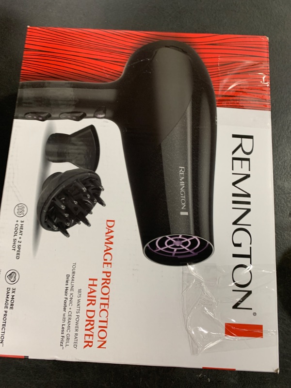 Photo 1 of Remington Damage Protection Hair Dryer with Ceramic Ionic Tourmaline Technology, Black, Diffuser and Concentrator, 3 Piece Set