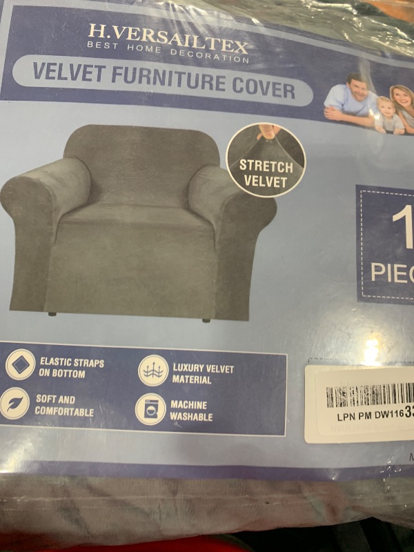 Photo 1 of H.VERSAILTEX Stretch Velvet Armchair Cover Couch Covers 1 Cushion Chair Slipcover for Living Room Furniture Cover Crafted from Thick Comfy Rich Velour (Chair 31"-49", Stone Blue)