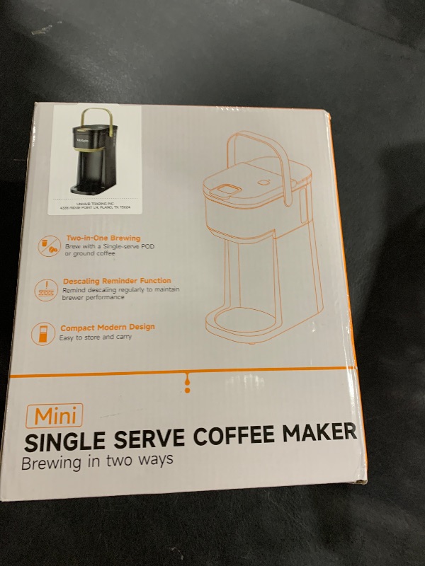Photo 1 of Tastyle Single Serve One Cup Coffee Maker, for K Cups and Grounds, Mini Coffee Maker with Portable Handle, 6 to 12 Oz Brew Size, for Travel, Camping, Office, RV and Dorm, Black and Gold