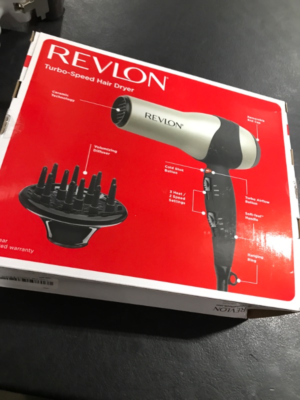 Photo 1 of REVLON Turbo Hair Dryer with Advanced Ionic Technology, Ceramic Coating | Turbo Heat and Cold Shot Features, 1875 Watts for Fast Drying and Shine (Silver)