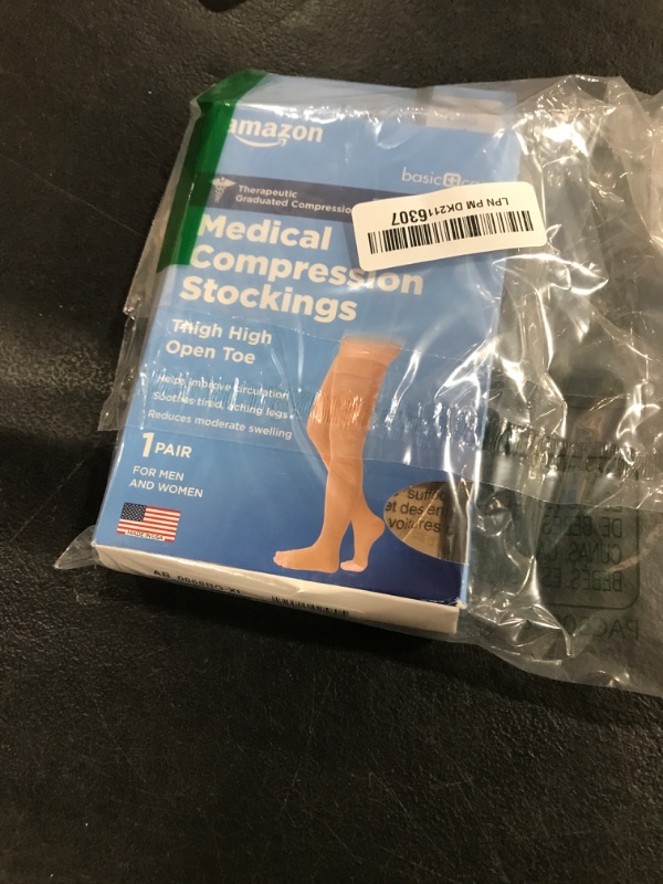 Photo 1 of Amazon Basic Care Medical Compression Stockings, 20-30 mmHg Support, Women & Men Thigh Length Hose, Open Toe, Beige, X-Large (Previously NuVein)