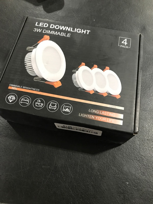 Photo 1 of YGS-Tech 2 Inch LED Recessed Lighting, Wood Grain Style Dimmable Downlight, 3W(35W Halogen Equivalent), 3000K Warm White, CRI80, LED Ceiling Light with Driver (4 Pack)