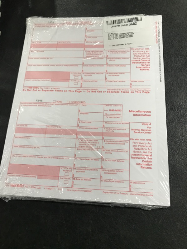 Photo 1 of 1099 MISC Forms 2024, 5 Part Set, Kit for 25 Vendors Complete Laser 1099 Tax Forms in Value Pack 1099 Misc 2024 - NO ENVELOPES