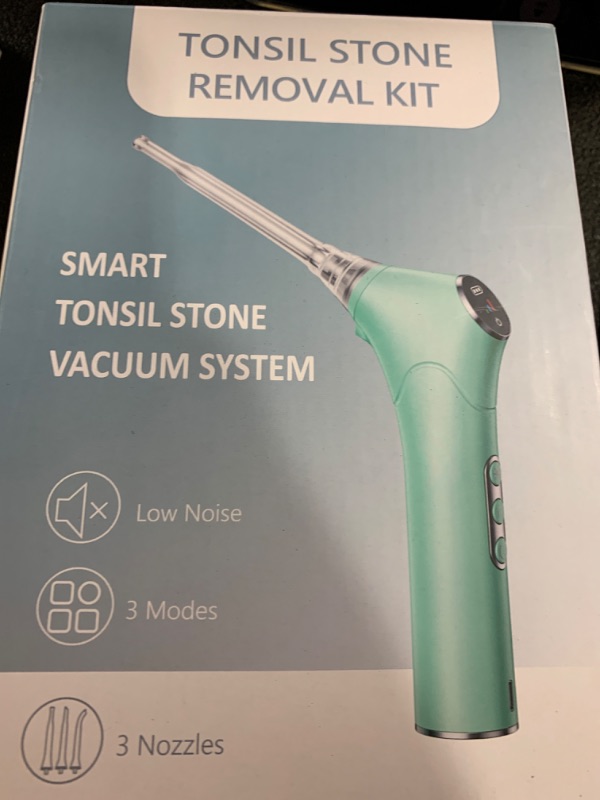 Photo 1 of Electronic Vacuum Tonsil Stone Removal Kit - Tonsil Stone Remover with Built-in LED Light 3 Suction Mode - Fight Bad Breath Oral Irrigator 5X Magnifying Mirror for Tonsil Stone Removal (Green-01)