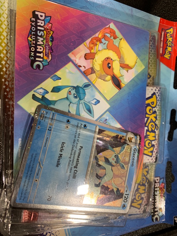 Photo 1 of Pokémon TCG: Scarlet and Violet Glaceon Sticker Collection - Prismatic Evolutions (one Holographic Promo Card and Three Expansion Packs)