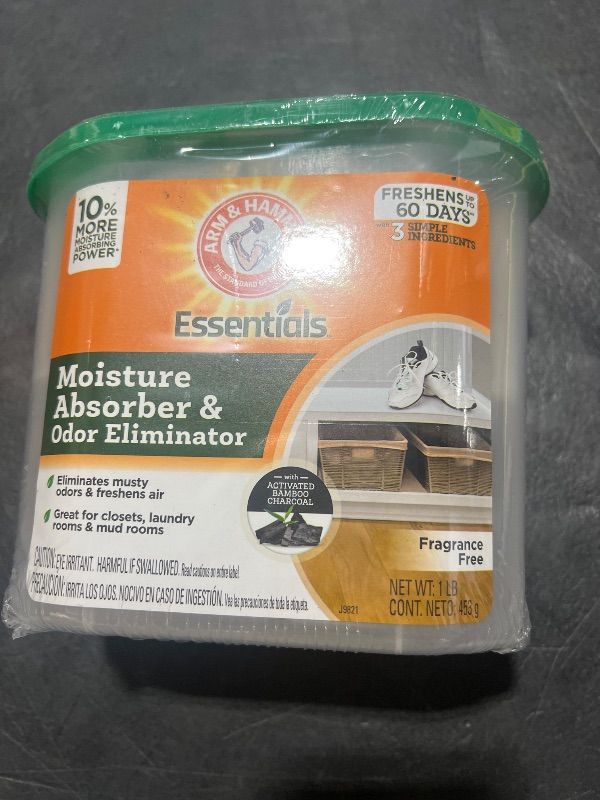 Photo 1 of Arm & Hammer Essentials Disposable Moisture Absorber and Odor Eliminator Tub, Fragrance Free, 1 lb,