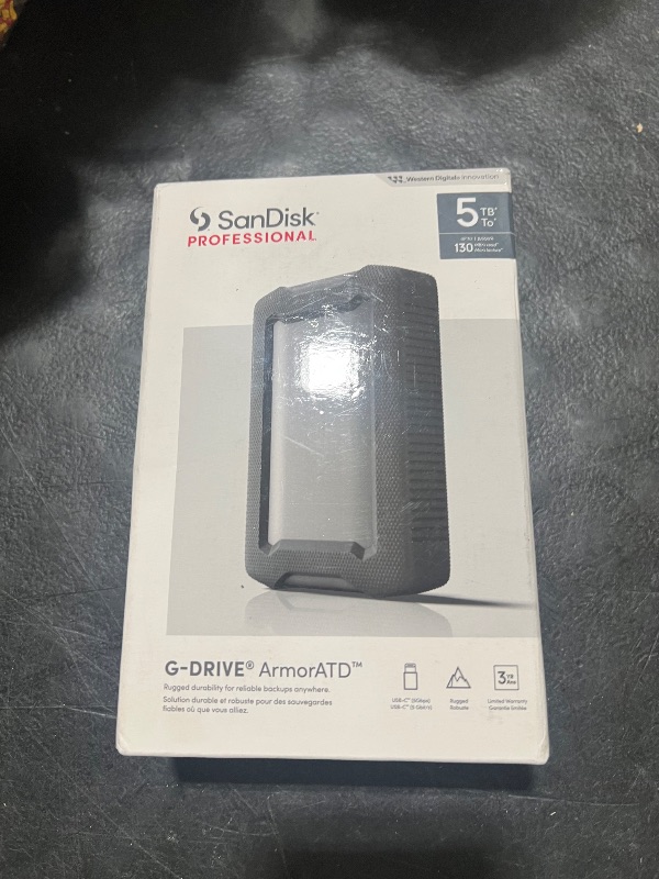 Photo 1 of SanDisk Professional 5TB G-Drive ArmorATD - Rugged, Durable Portable External Hard Drive HDD, USB-C, USB 3.2 Gen 1 - SDPH81G-005T-GBA1D