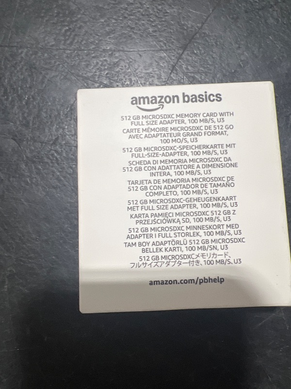 Photo 1 of Amazon Basics Micro SDXC Memory Card with Full Size Adapter, A2, U3, Read Speed up to 100 MB/s, 512 GB, Black