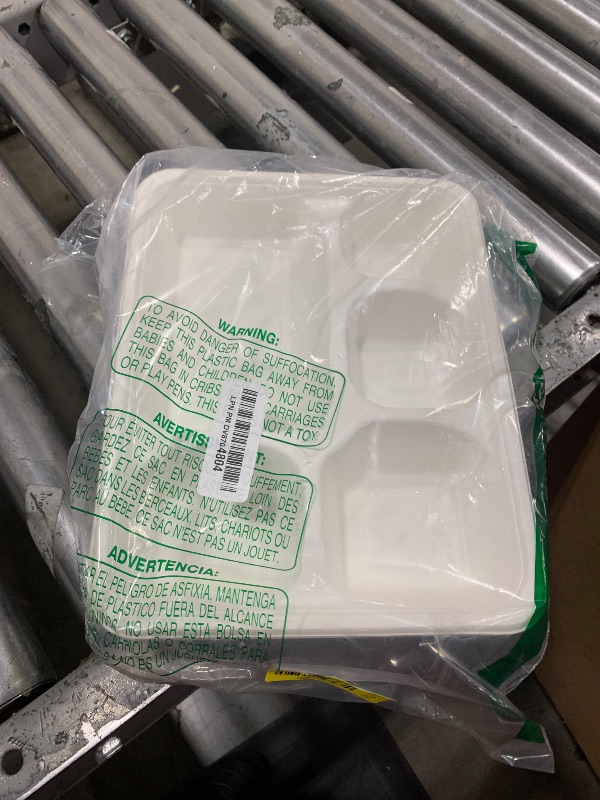 Photo 1 of 5 Compartment Plates Disposable Heavy Duty (100 Pack) Trays 12.5" x 8.6" - Sugarcane School Trays - Disposable Plates with Compartments Sectioned - Environmentally-Friendly Paper Dividers