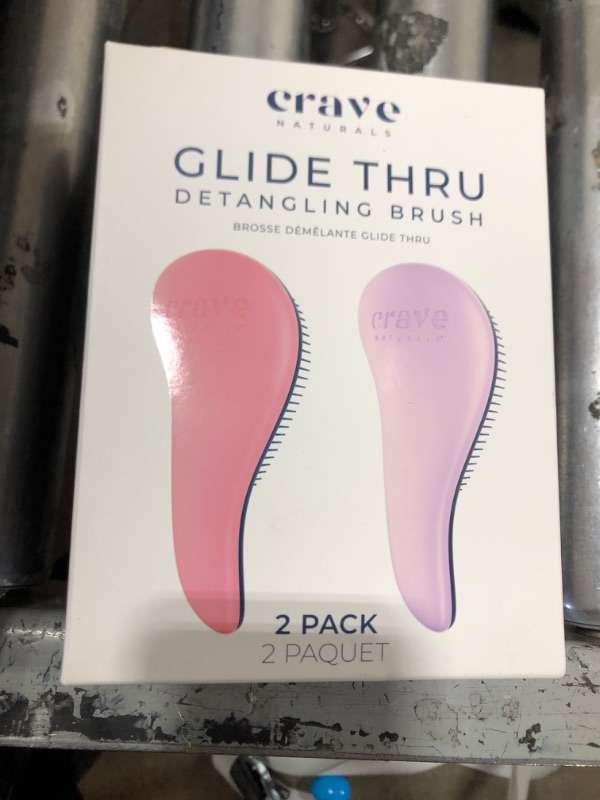Photo 1 of Crave Naturals Glide Thru Detangling Brush for Adults and Kids - Detangler Hair Brush for Curly or Straight, Wet or Dry Hair - Gentle on Tangles Hair Comb - 7.5x3-Inch, Pink and Purple (Pack of 2)