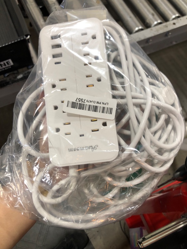 Photo 1 of 25FT Surge Protector Power Strip Extension Cord with USB C, Asamoom Flat Plug Power Strip with Long Cord, 8 Outlets and 3 USB & 1 USB-C Port, 1700J Wall Mount Desk Power Strip for Home Office White
