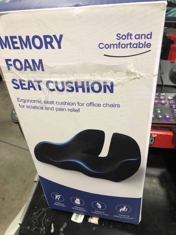 Photo 1 of A-Pce Large Memory Seat Cushion for Office Chair Pressure Relief Sciatica & Tailbone Pain Relief Memory Foam Firm Coccyx Pad for Long Sitting, for Office Chair, Gaming Chair and Car Seat, Black