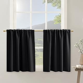 Photo 1 of BGment Short Blackout Curtains for Small Window 30 Inch Long, White Thermal Insulated Kitchen Curtains Room Darkening Soundproof Rod Pocket Curtains for Bedroom Bathroom, 2 Panels, 42 Wide