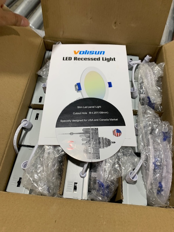 Photo 1 of VOLISUN 12 Pack 4 inch Recessed Lighting, 5CCT LED Recessed Light with Junction Box, 2700K-5000K Selectable, 9.5W Eqv 80W, 810LM Dimmable Canless Wafer Downlight, LED Ceiling Light ETL Certificated