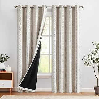 Photo 1 of jinchan 100% Blackout Boho Curtains 96 Inch Length for Bedroom White on Blue Geometric Printed Grommet Top Room Darkening Thermal Insulated Window Drapes 2 Panels