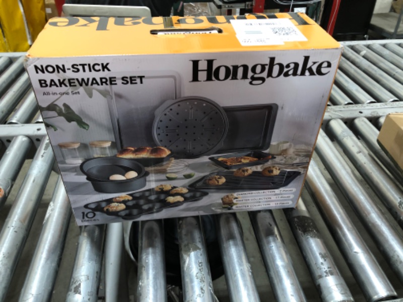 Photo 1 of HONGBAKE Bakeware Sets, Baking Pans Set, Nonstick Oven Pan for Kitchen with Wider Grips, 10-Piece Including Rack, Cookie Sheet, Cake Pans, Loaf Pan, Muffin Pan, Pizza Pan - Pink