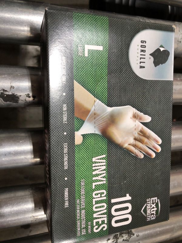 Photo 1 of GORILLA SUPPLY Large Vinyl Gloves, Clear, Unisex, Disposable, 100 Count