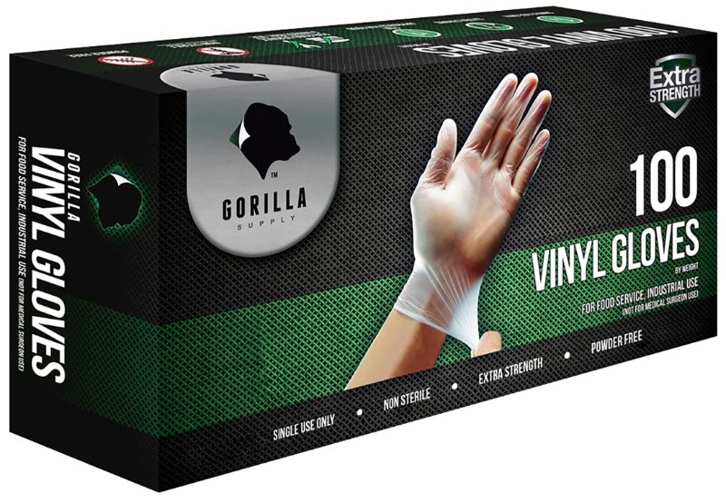 Photo 1 of GORILLA SUPPLY Large Vinyl Gloves, Clear, Unisex, Disposable, 100 Count