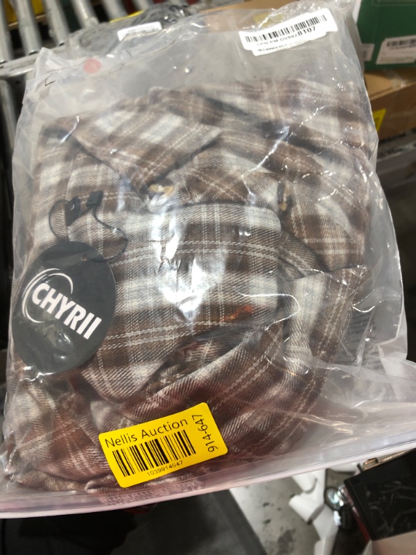 Photo 1 of CHYRII Womens Button Down Flannel Shirts Long Sleeve Plaid Shacket Business Casual Blouse Tops 7157-Grey+Coffee L