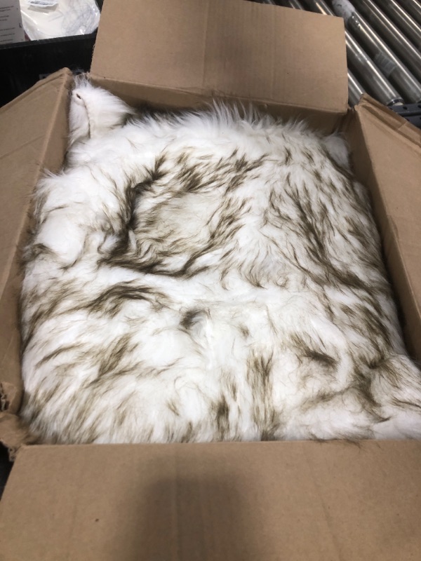 Photo 1 of Carvapet Soft Fluffy Rugs Faux Fur Sheepskin Area Rug for Bedroom Floor Mat Carpet for Living Room Nursery 4 x 6 Feet,White with Brown Tips