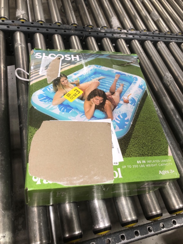 Photo 1 of SLOOSH Inflatable Tanning Pool Lounger Float, 85" x 57" Extra Large Pool Floats Adult with Pillow, 4 in 1 Suntan Tub Raft Floatie,Sunbathing Bed Lounge for Water Blow Up Ball Pit Party Gifts, XL-Blue