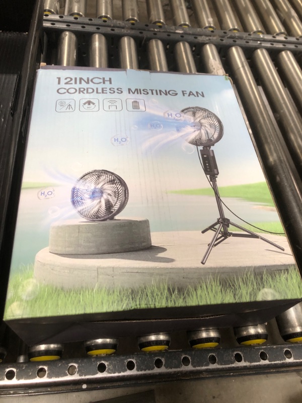 Photo 1 of Misting Fan Portable, 20000mAh 12-Inch Outdoor Misting Fan for Patios Outside, 2 In 1 Pedestal & Tabletop Oscillating Fans with Misting Kit, Rechargeable Cooling Fans with Remote/Mist/7 Gear/Timer