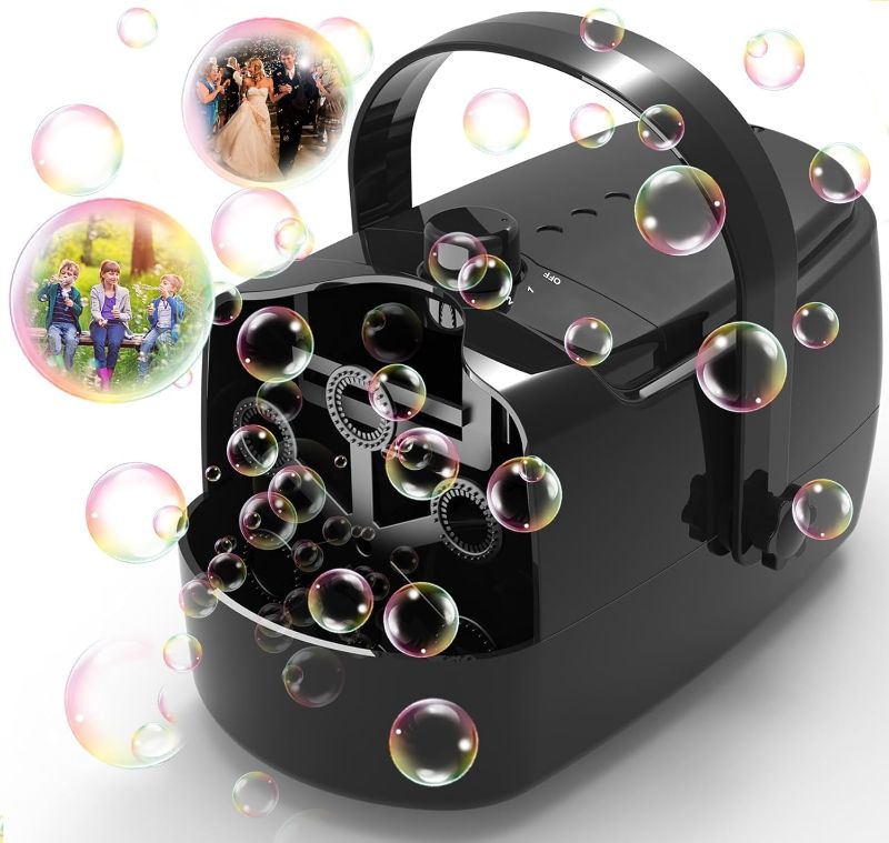 Photo 1 of Bubble Machine Durable Automatic Bubble Blower, 18000+ Big Bubbles Per Minute Bubbles for Kids Toddlers Bubble Maker Operated by Plugin or Batteries Bubble Toys for Indoor Outdoor Birthday Party
