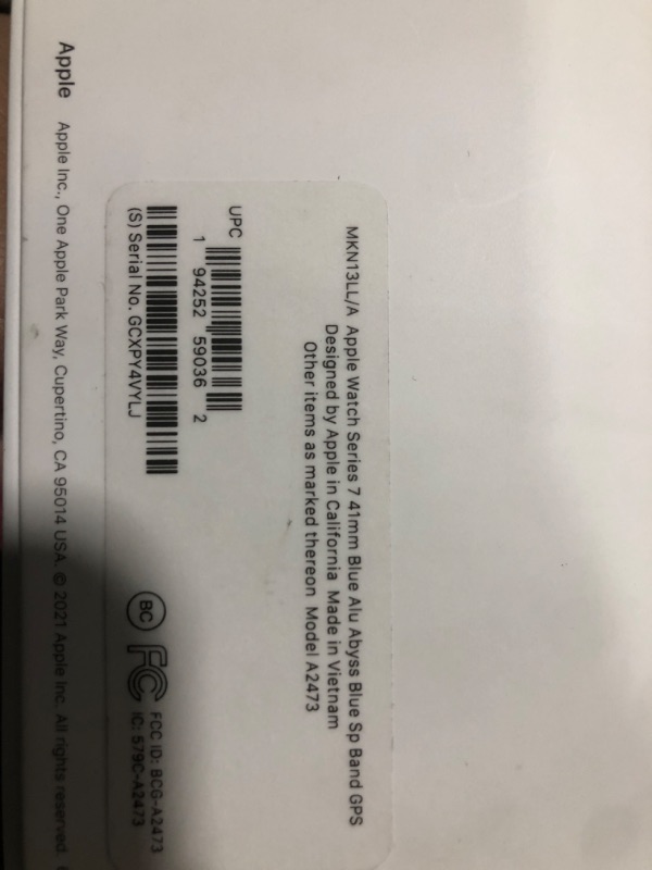 Photo 1 of Apple Watch Series 7 (GPS + Cellular, 41mm) Blue Aluminum Case with Abyss Blue Sport Band, Regular (Renewed) MODEL A2473
