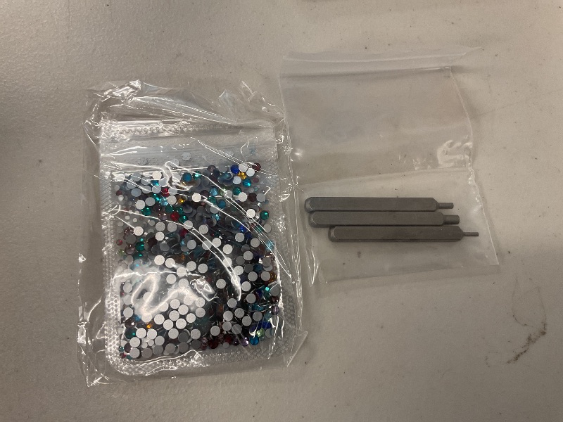 Photo 1 of Flat Back Crystals Setter Metal Stamping Punches Kit Includes 3 Pieces Jewelry Metal Stamping Tool for DIY, 1.8 mm, 2.5 mm, 4 mm and 1500 Pieces Multi Colored Rhinestones Crystals