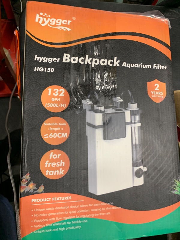 Photo 1 of hygger Quiet Hang On Back Aquarium Filter with Surface Skimmer, 3 Floss Pads, 1 lbs Bio Filter Media, Adjustable Flow, Easy Water Change 132 GPH for 5-30 Gallon Fish Turtle Tanks