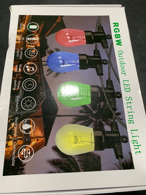 Photo 1 of Outdoor String Lights 100FT, Outdoor Lights for Patio with 40 Dimmable RGBW LED Bulbs, IP66 Waterproof Shatterproof, with APP Control & Remote, 24V Adapter Color Change,for Backyard Decor