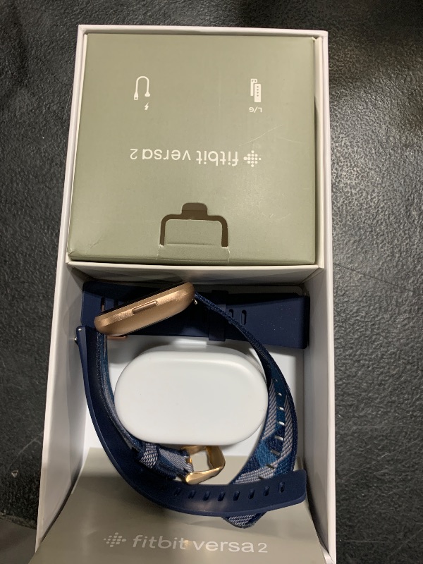 Photo 1 of Fitbit Versa 2 Special Edition Health and Fitness Smart Watch with Heart Rate, Music, Alexa Built-In, Sleep and Swim Tracking, Navy and Pink Woven/Copper Rose, One Size (S and L Bands Included), 2.3