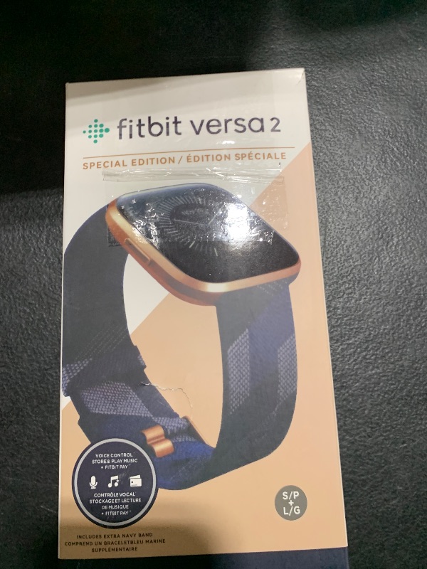 Photo 1 of Fitbit Versa 2 Special Edition Health and Fitness Smart Watch with Heart Rate, Music, Alexa Built-In, Sleep and Swim Tracking, Navy and Pink Woven/Copper Rose, One Size (S and L Bands Included), 2.3