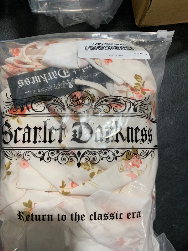 Photo 1 of Scarlet Darkness Milkmaid Dress for Women Square Neck Corset Style Cottagecore Dresses Beige Orange Floral SIZE M