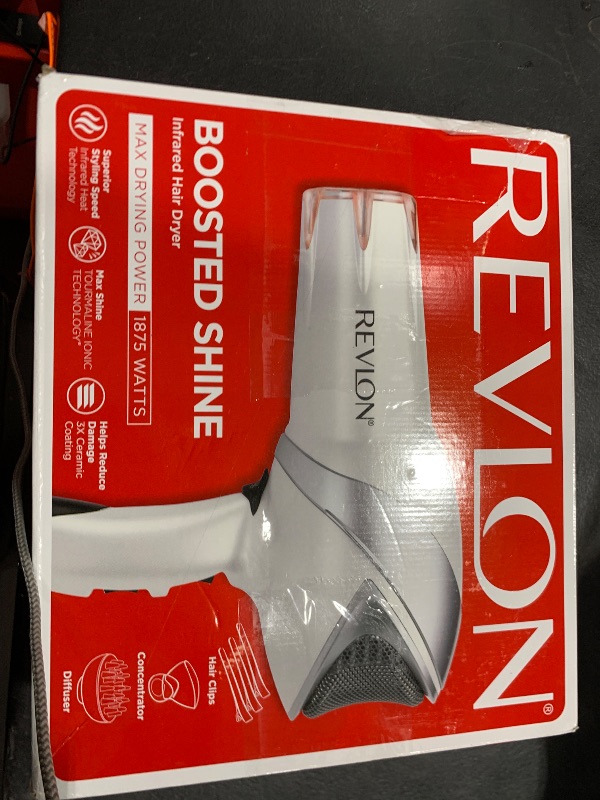 Photo 1 of REVLON Infrared Hair Dryer with Diffuser - Ionic Blow Dryer, Diffuser, and Concentrator, Infrared Heat Technology to Prevent Over-Drying for Shiny, Soft Hair with Natural Moisture (White)