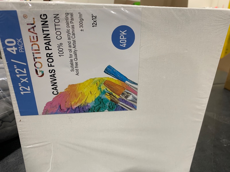 Photo 1 of Gotideal Canvas Boards for Painting, 40pcs 12x12 Primed Canvas for Painting, Bulk Painting Canvas for Kids and Adults, White Blank Canvas Panels for Acrylic, Oil, Pour Art Supplies