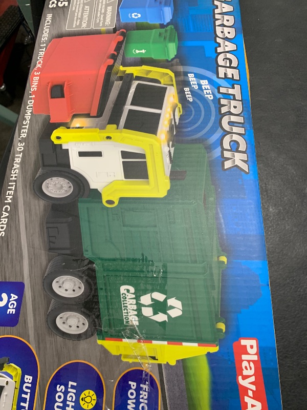 Photo 1 of JOYIN Large Friction Powered Garbage Truck Toy Set, Includes Dumpster, Trash Bins, and Learning Cards for Kids