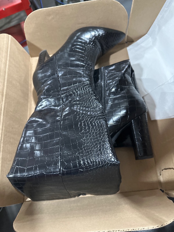 Photo 1 of Modatope Black Knee High Boots for Women Chunky Heel Boots Riding Boots Faux Crocodile Boots High Boots with Zipper Block Heel Boots Size 7.5