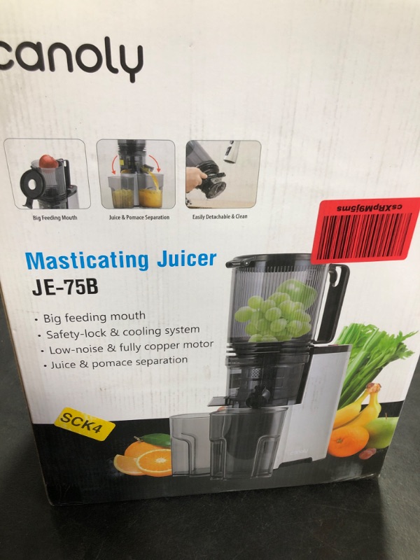 Photo 1 of Cold Press Juicer, 5.8" Wide Feed Chute Juice Extractor Machine with 400W, High Juice Yield, Slow Masticating Juicer for Whole Vegetables & Fruits, Metallic Silver