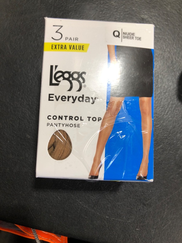 Photo 1 of L'eggs Everyday Control Top Sheer Toe Pantyhose for All Day Comfort, 100% Nylon, Nude, Size Q (Pack of 3)