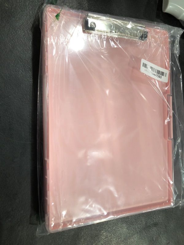 Photo 1 of Clipboard with Storage,Heavy Duty Clip Boards 8.5x11 with 2 Storage Case,Clear Visible Top Panel Storage Clipboards,Side Opening Clip Boards,Nursing Clipboard Folder Case for Office Supplies-Pale Pink