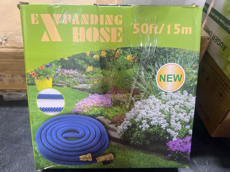 Photo 1 of 50 ft Expandable Garden Hose - Durable 3750D Fabric, 4-Layer Latex Core, Solid Brass Connectors Expanding Water Hose - 10 Spray Nozzles & Convenient Storage Bag Included
