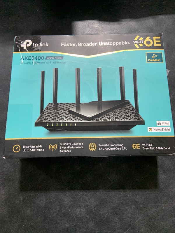 Photo 1 of TP-Link AXE5400 Tri-Band WiFi 6E Router (Archer AXE75)- Gigabit Wireless Internet Router, ax Router for Gaming, VPN Router, OneMesh, WPA3, Black