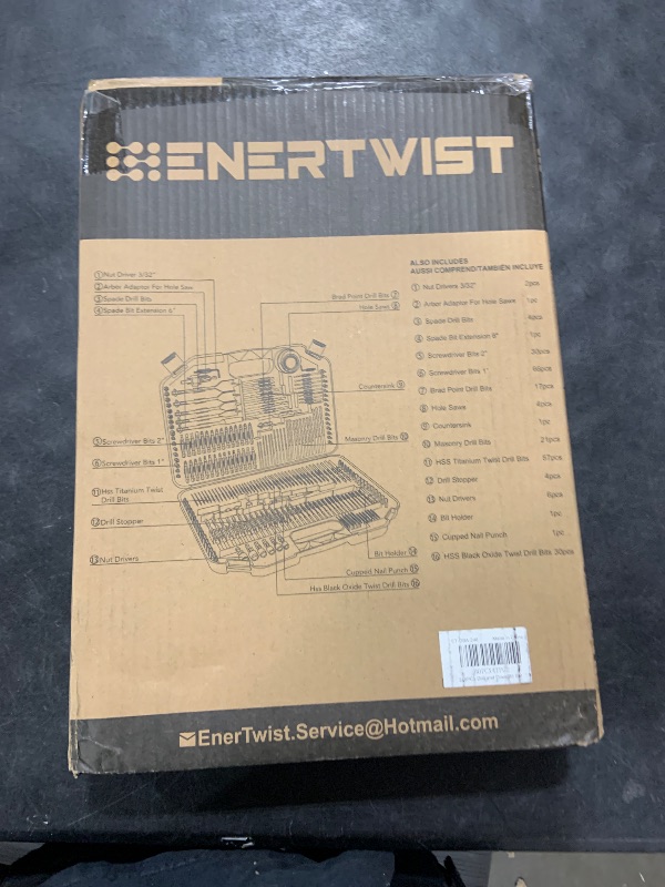 Photo 1 of EnerTwist Drill Bit Set, 246-Pieces Drill Bits and Driver Set for Wood Metal Cement Drilling and Screw Driving, Full Combo Kit Assorted in Plastic Carrying Case, ET-DBA-246