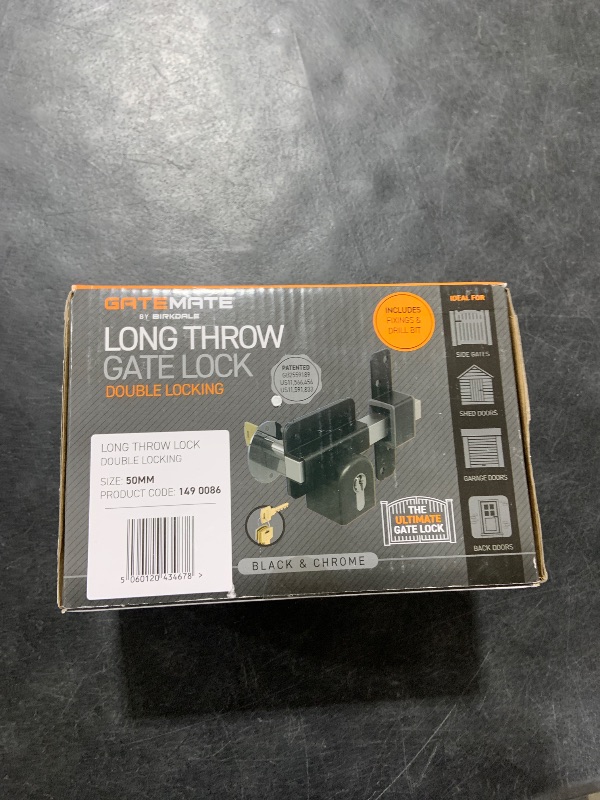 Photo 1 of GateMate Long Throw Gate Lock 1490086, Euro Profile Keyed Both Sides Gate Lock for Sheds, Gates & Garage Doors, 316 Stainless Steel, for Wooden Gates & Doors Up to 2” Thick (50mm), Black, 5 Keys