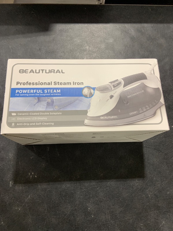 Photo 1 of BEAUTURAL 1800-Watt Steam Iron with Digital LCD Screen, Double-Layer and Ceramic Coated Soleplate, 3-Way Auto-Off, 9 Preset Temperature and Steam Settings for Variable Fabric Gray