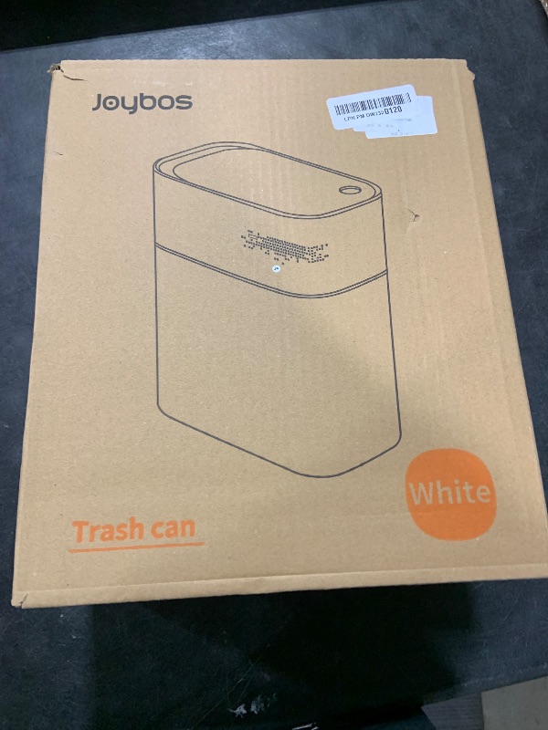 Photo 1 of JOYBOS Small Bathroom Trash Cans with Lids,3.8 Gallon Slim White Plastic Automatic Garbage Can,Narrow Motion Sensor Waterproof Trash Bin for Bedroom, Toilet,Office