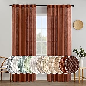 Photo 1 of MIULEE Brown Linen Curtains 84 Inch Length for Bedroom Living Room, Soft Thick Linen Textured Window Drapes Semi Sheer Light Filtering Back Tab Rod Pocket Burlap Look, 2 Panels, 37x84 Inches