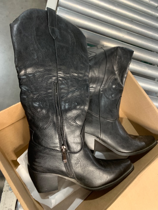 Photo 1 of ***(HEAVILY USED/ MINOR DAMAGE)***Pasuot Cowboy Boots for Women - Black Knee High Cowgirl Boots with Classic Embroidered, Slip On Pointed Toe Fashion Retro Classic Pull On Tall Boot Fall Winter Size 7